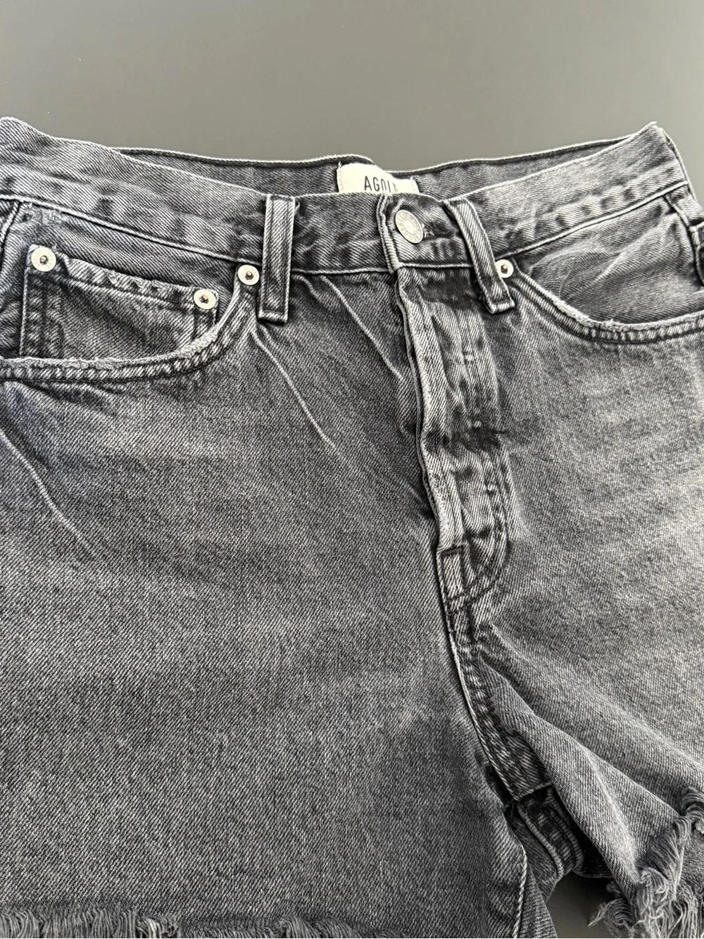 AGOLDE Parker Long Washed Black High-Rise Frayed Denim Shorts